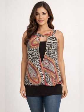 Studio Y Animal Print Tank Attached Brown Tube Top (M)